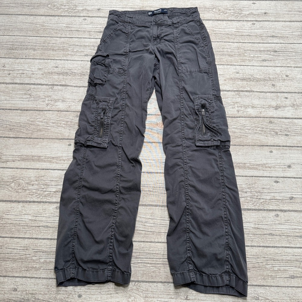 Hollister Cargo Pants Women's 000R Gray Low Rise Baggy Wide Leg Cotton Workwear